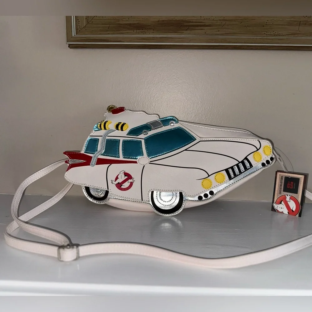 Ghostbusters NEW Ecto-1 Car White Iconic 3D Applique faux leather Crossbody Bag